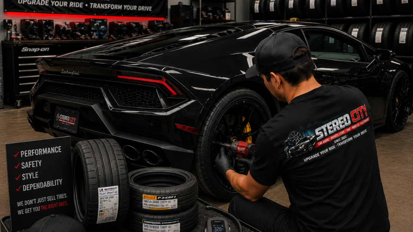 Stereo City technician working on a customer vehicle